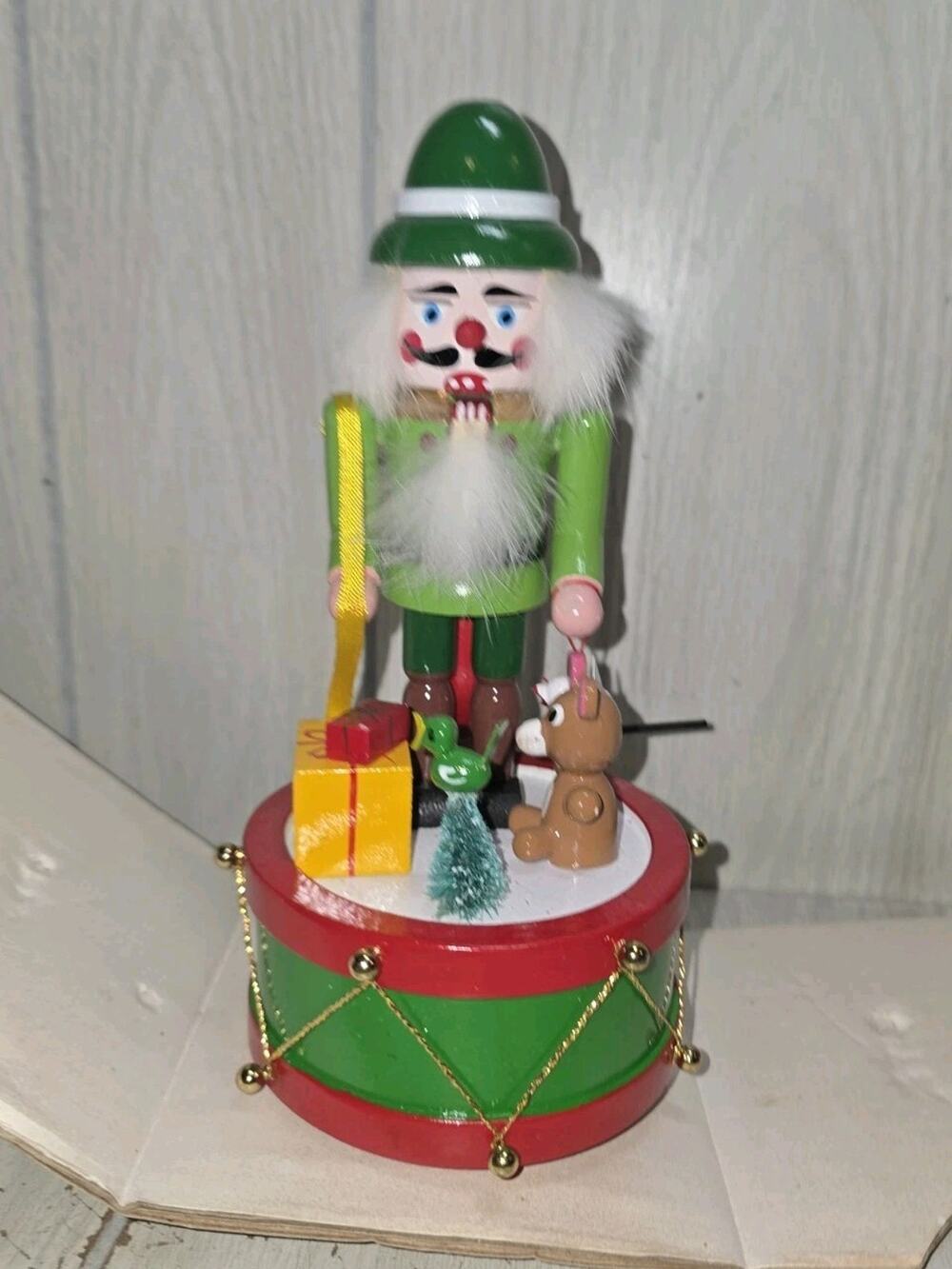 Vtg JoyBright Music Box Nutcracker Hand Painted Wood Wind Up Musical Jingle Bell